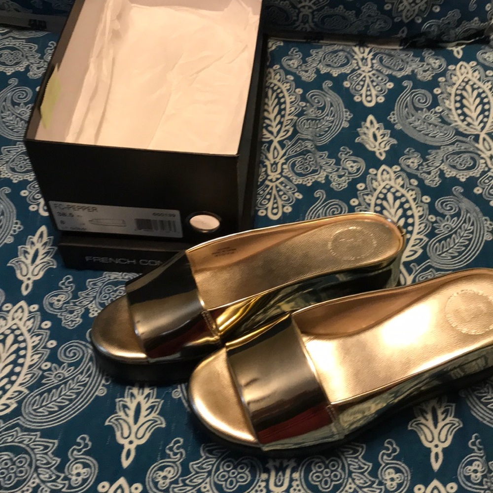 Gold slide sandals